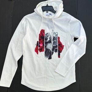 G by Guess White Hoodie with Red and Black Floral Design